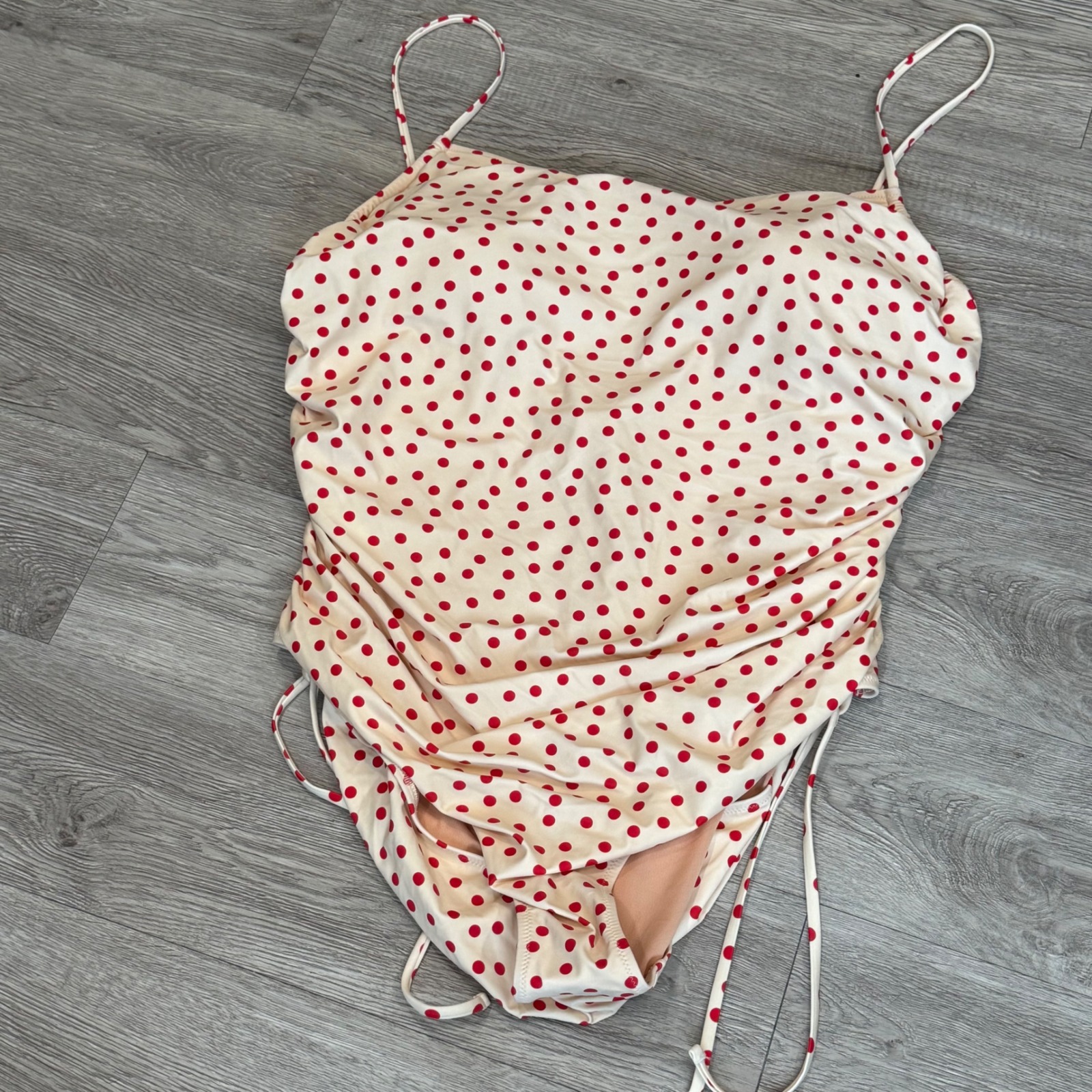 J. Crew Womens Polka Dot Ruched One Piece Swimsuit Red Ivory Ca483 Size 24 New